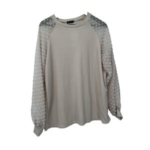 Cream Waffle Knit Top Swiss Dot‎ Sheer Puff Sleeve Cozy Cottagecore Soft Girl